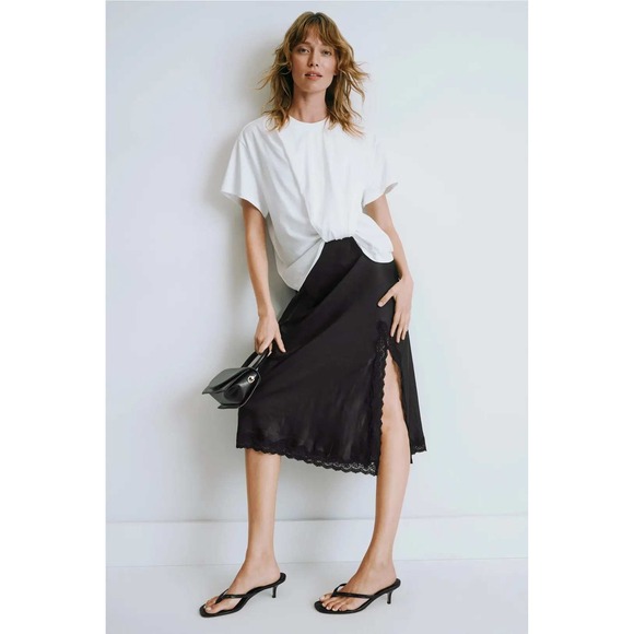 Love Stories Dresses & Skirts - Love Stories Ann T-Shirt Dress Satin Lace Midi White Black Women Sz M